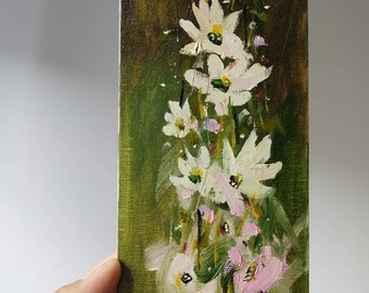 Whispers of white flowers painting, green still life, classical painting, oil on canvas board, original artwork, unframed fine art, flora