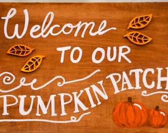 Hand-Painted Pumpkin Patch Wooden Sign - Rustic Fall Decor