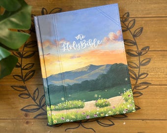 Hand Painted Holy Bible // Semi-custom // Tranquil Forest Hills - Etsy