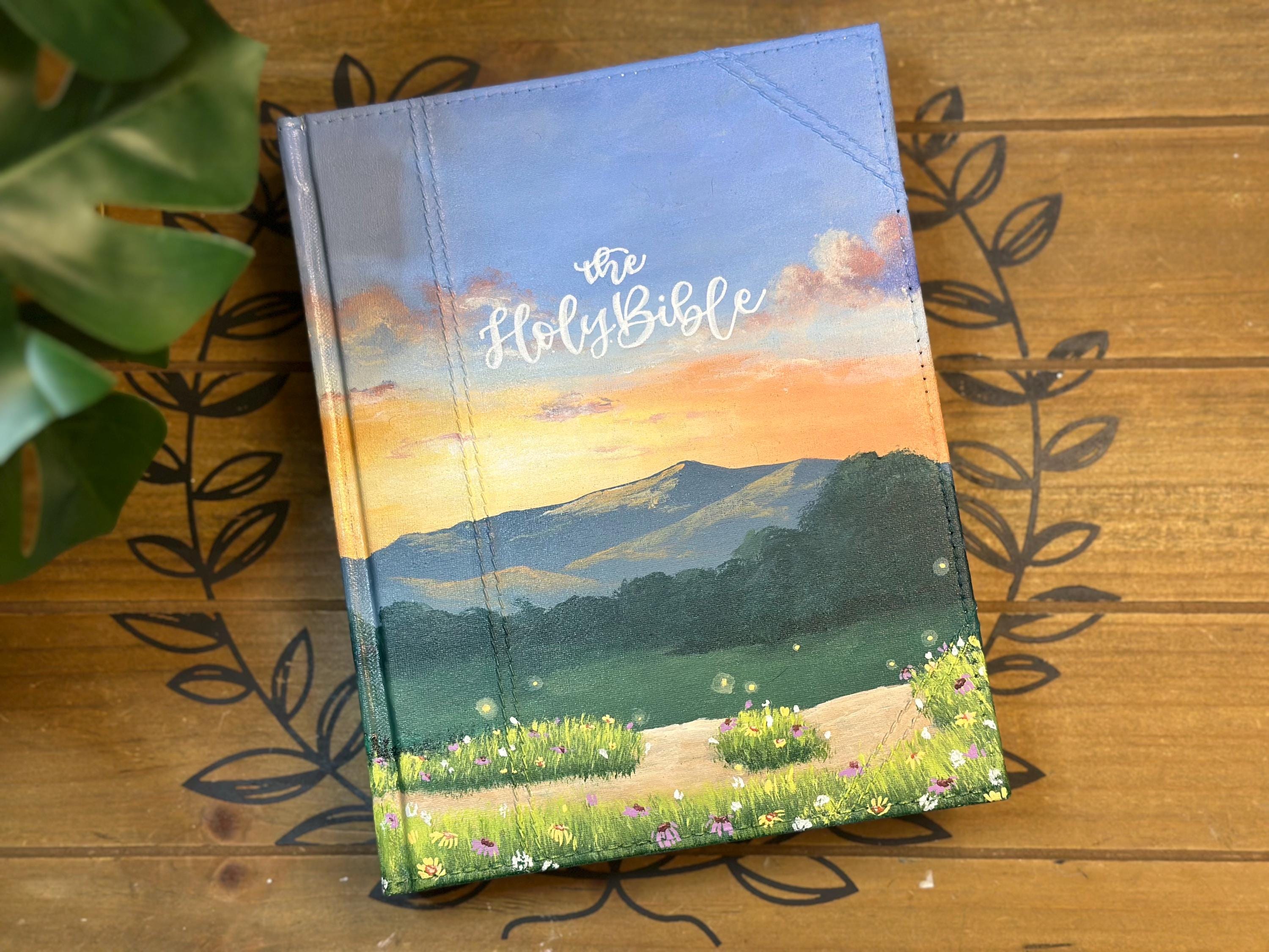 Hand Painted Holy Bible // Semi-custom // Tranquil Forest Hills - Etsy