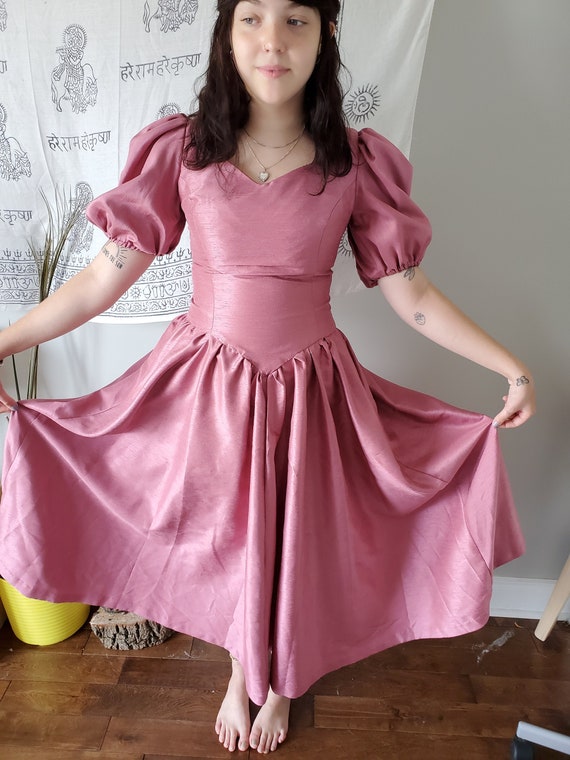 80's Pink Puff Sleeve Dress // Small Vintage Prom