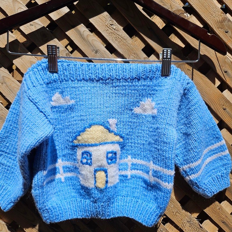 Vintage Baby Blue Gingham Wool Sweater
