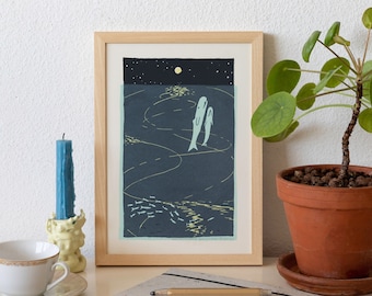 GOODNIGHT WHALES V ! - Limited edition, handmade silkscreen print (2023)