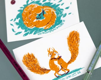 Mini Squirrel - mini sérigraphies - Fait main - édition limitée