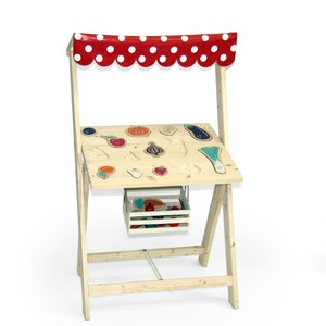 Petit Marché - Little Market Stand - 2 in 1 wooden toy - merchant stand and blackboard