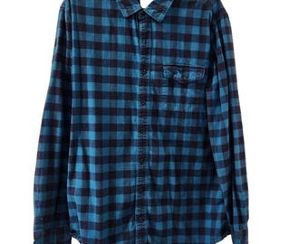 Y2K American Eagle Mens XLT Long Sleeve Buffalo Plaid Classic Fit Shirt Preppy