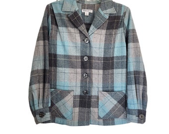 Pendleton Aqua Gray Plaid Vintage 100% Wool 49er Jacket Size Small