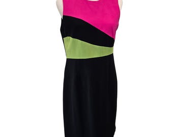 Vintage 90s Danny & Nicole New York Color Block 8P Dress Sleeveless Made in USA