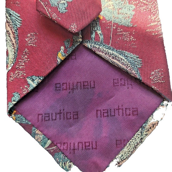 Nautica Men's Neck Tie Burgundy Silk Necktie Fish… - image 4