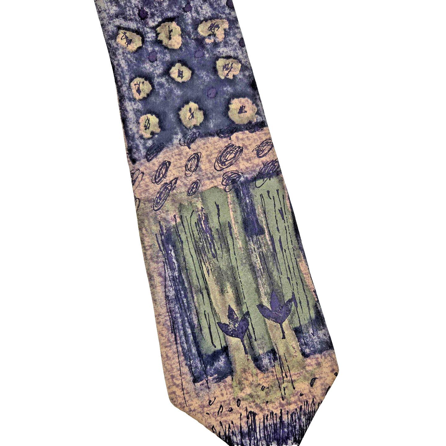 Vintage 417 VAN HEUSEN Tie Leaves Trees Abstract Necktie Black Green 57x4