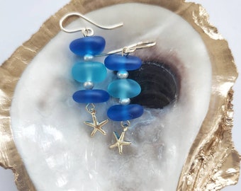 Dainty Starfish Earrings, Sea Glass Earrings, Summer Statement Earrings, Coastal Earrings, Ocean Inspired, Tropical Earrings, Gift for Her