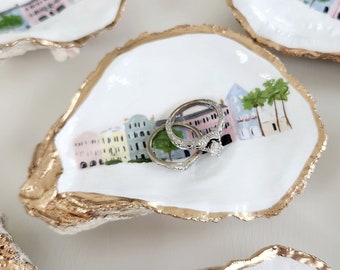 Charleston Oyster Shell Ring Dish, Rainbow Row, South Carolina Gifts, Trinket Dish, Charleston Wedding, Bridesmaid Gifts, Gift For Bride