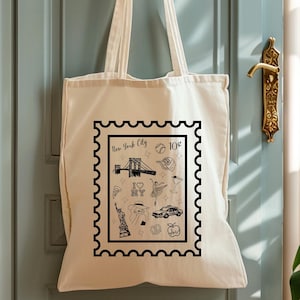New York Stamp Tote Bag, Bachelorette Tote, Bridesmaid Party Favors, New York Gift, New York Birthday, Girls Trip Gifts, New York City Bag
