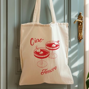 Ciao Amore Tote Bag, Italia Trip Beach Tote, Italian Honeymoon Travel Gift, Destination Wedding Gift Bag, Italian Themed Welcome Bags