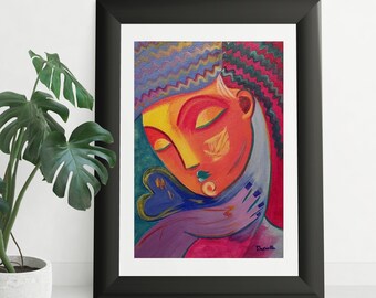 Abstract Woman Portrait Painting: Modern Colorful Figure Art (9x12)