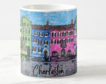 Charleston Art Mugs, Rainbow Row Art, Colorful Ceramic Art Mug, South Carolina Coffee Mug, Gifts For Her, Housewarming Gift, Birthday Gifts