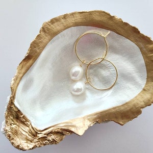 Freshwater Pearl Hoop Earrings, Simple Wedding Earrings, Nautical Ladies Earrings, Bridesmaid Gift, Classic Earrings, Baroque Pearl Earrings