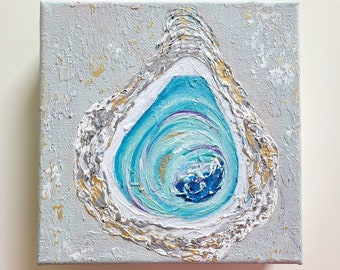 Mini Oyster Painting: Abstract Coastal Home Decor, 6x6 Canvas