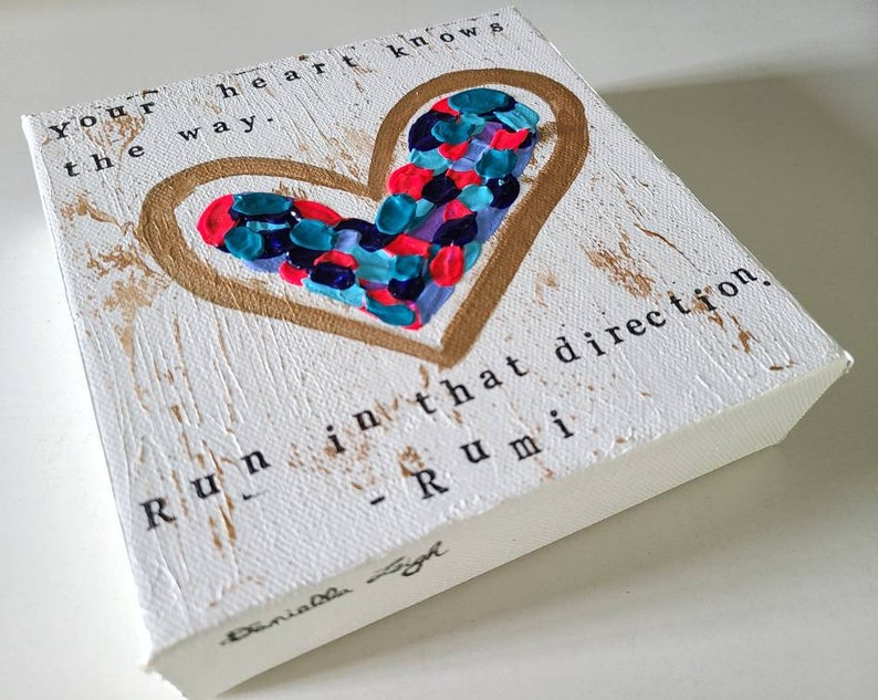 Mini Abstract Heart Painting, Rumi Art, Rumi Quote, Heart Art, Bookshelf Art, Entrepreneur Gift, Thoughtful Gift, Self Love Gift image 3
