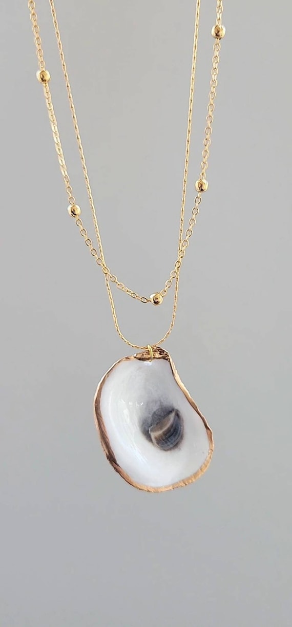 Dainty Gold Oyster Shell Necklace Oyster Shell Jewelry Beachy