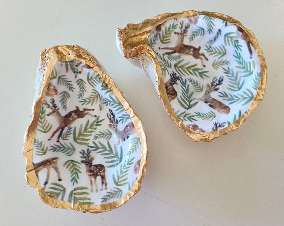 Mother/'s Day gift Bridesmaid Gift Decoupage Oyster Dish Hostess Gift Oyster Ring Dish Handmade Jewelry Dish Trinket Dish Coastal Gift