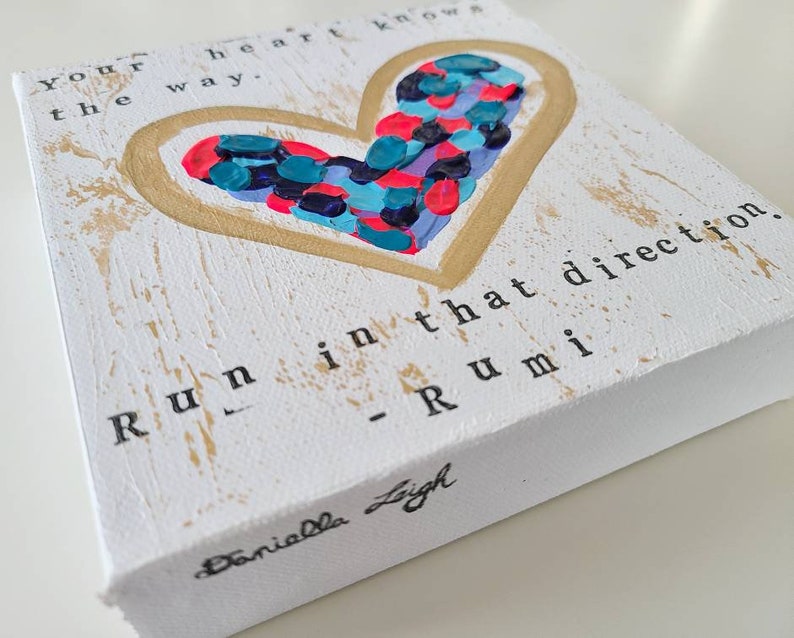 Mini Abstract Heart Painting, Rumi Art, Rumi Quote, Heart Art, Bookshelf Art, Entrepreneur Gift, Thoughtful Gift, Self Love Gift image 2