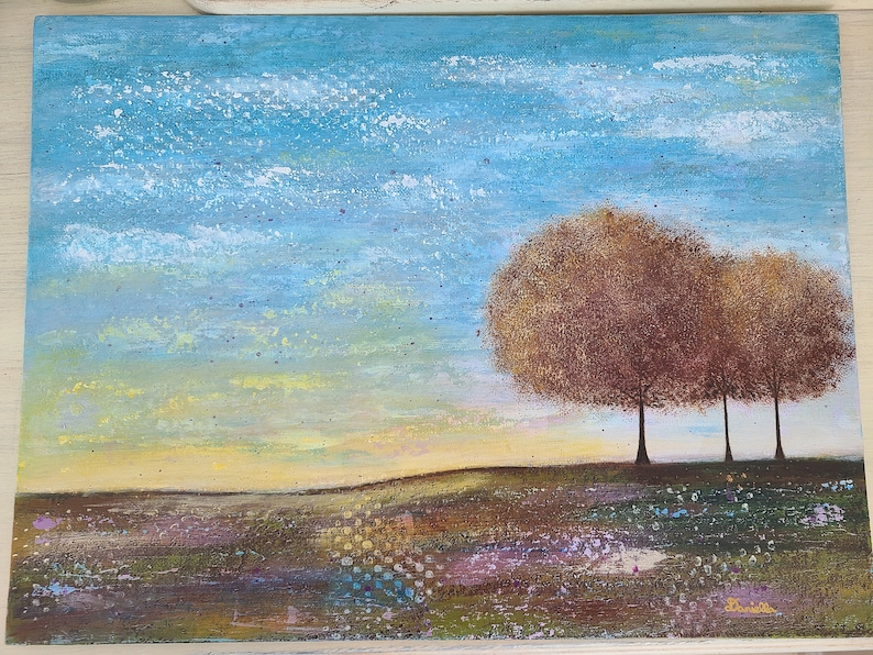 Tree Painting Nature Art Colorful Landscape Painting Whimsical Landscape Woodland Art