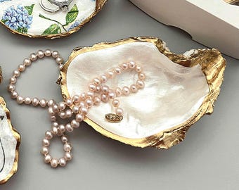 Pearl White Oyster Shell Ring Dish, Beachy Wedding Favors, Gifts for Bride, Small Coastal Trinket Dish, Nautical Flat Lay Props, Engagement