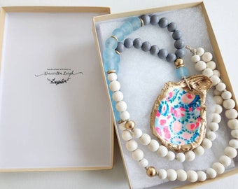 Lily Inspired Oyster Shell Necklace, Coastal Jewelry, Statement Necklace, Coastal Chic, Preppy Style, Unique Gift For Mom, Nautical Style