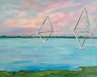 Charleston Ravenel Bridge Art, Cooper River Bridge Art Print, Charleston Harbour, Charleston SC Wall Art, Southern Landscape, Holy City