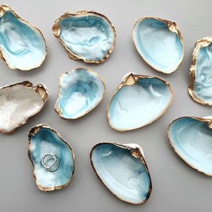 Pearl Blue Oyster Shell Ring Dish, Beachy Wedding Favors, Something Blue Gift for Bride, Small Coastal Trinket Dish, Nautical Baby Shower