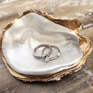 Pearl White Oyster Shell Ring Dish, Beachy Wedding Favors, Gifts for Bride, Small Coastal Trinket Dish, Nautical Flat Lay Props image 8