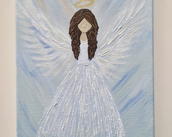 Abstract Angel Art, Original Angel Artwork, Thoughtful Holiday Gift, Textured Art, Guardian Angel, Godmother Gift