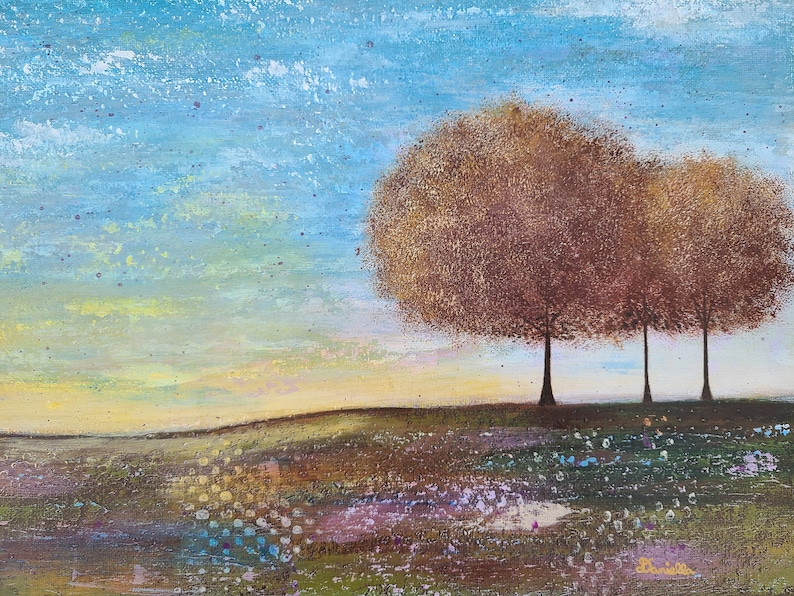 Tree Painting Nature Art Colorful Landscape Painting Whimsical Landscape Woodland Art