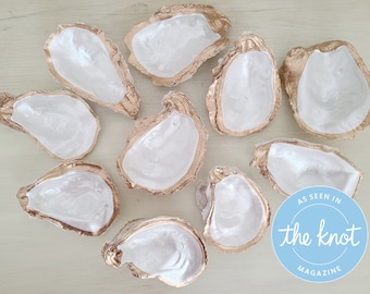 Pearl White Oyster Shell Ring Dish, Beachy Wedding Favors, Gifts for Bride, Small Coastal Trinket Dish, Nautical Flat Lay Props