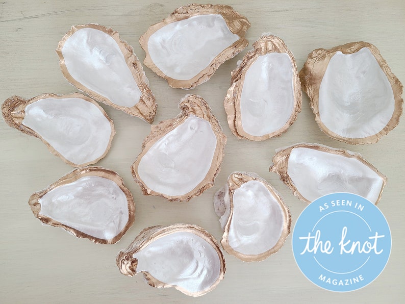 Pearl White Oyster Shell Ring Dish, Beachy Wedding Favors, Gifts for Bride, Small Coastal Trinket Dish, Nautical Flat Lay Props image 1