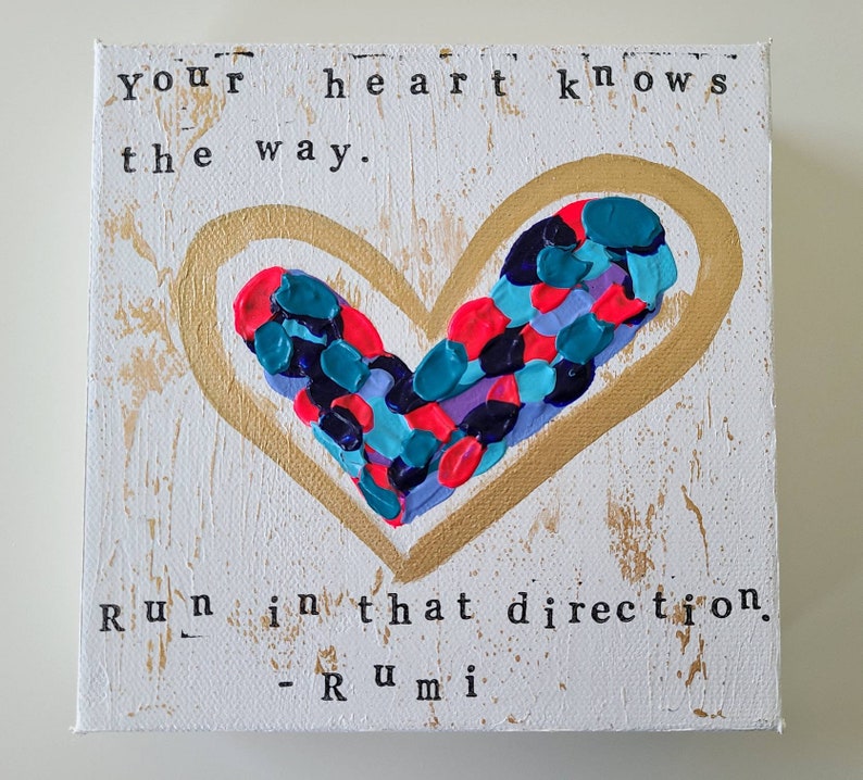 Mini Abstract Heart Painting, Rumi Art, Rumi Quote, Heart Art, Bookshelf Art, Entrepreneur Gift, Thoughtful Gift, Self Love Gift image 1