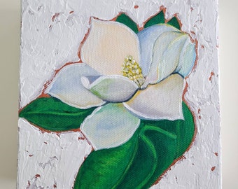 Magnolia Canvas Art, Magnolia Flower Painting, Charleston Art, Earth Tone Wall Art, Southern Decor, White Floral Art, Small Art Gifts
