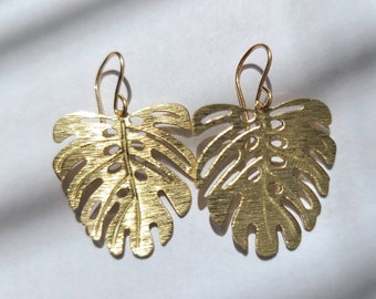 Monstera Leaf Earrings, Tropical Jewelry, Summer Statement Earrings, Beachy Gifts, Tropical Vacation Earrings, Palm Jewelry, Gift for Her