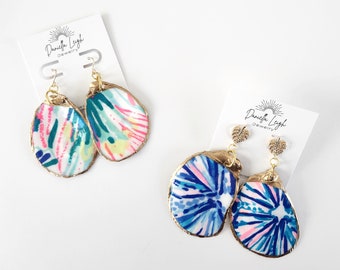 Lilly Inspired Oyster Shell Earrings, Beachy Jewelry, Personalized Coastal Jewelry, Statement Earrings, Nautical Style, Unique Gifts for Her