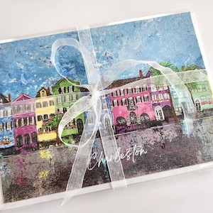 Carte de voeux Charleston Rainbow Row, Cartes colorées, Carte vierge à l'intérieur, Carte vous manquez, Carte de remerciement, Carte d'anniversaire, Articles de papeterie