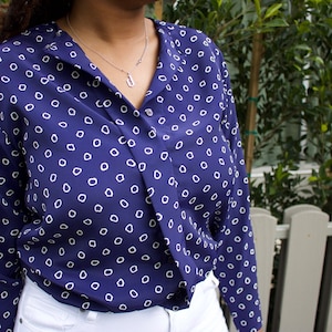 Vintage Oscar De La Renta Navy Dot Blouse