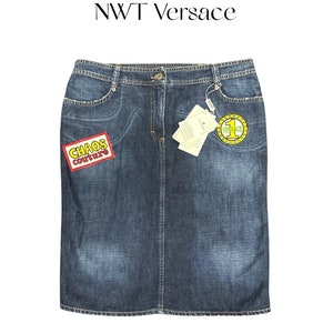 NWT Vintage Versace Denim Skirt with Patches