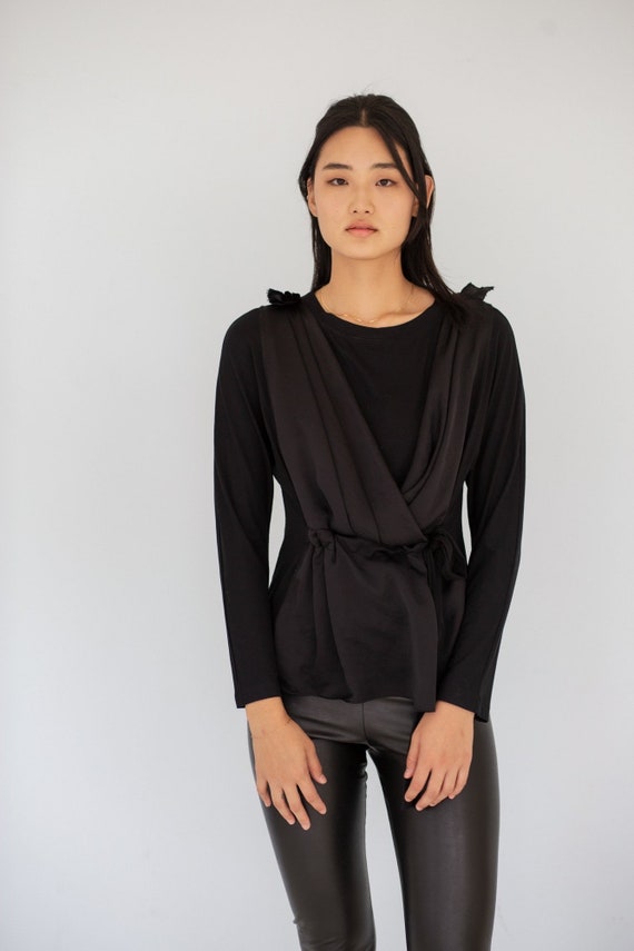 See by Chloé Black Long Sleeve Mixed Fabric Top