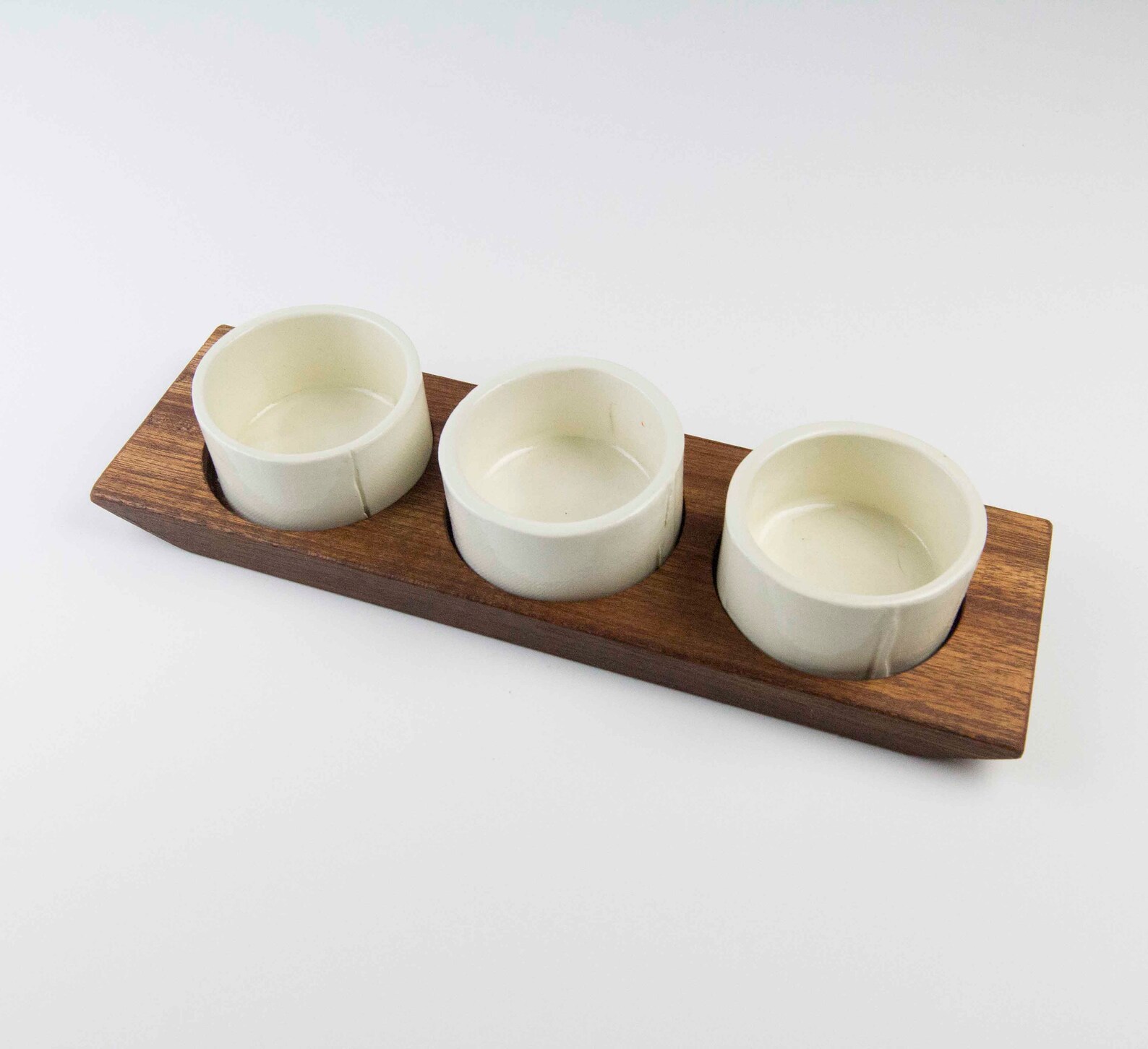 3 Holed Mahogany Ramekin Serving Rack with White Ceramic Etsy