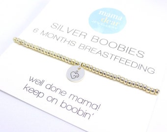 Silver Boobies 6 Months Breastfeeding Bracelet, Silver Boobs Milestone Award Gift