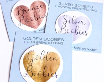 Breastfeeding Milestone Magnets - Bronze, Silver, Gold Boobies and more, First Feed to 5 Years, Breastfeeding Award Gift Keepsake