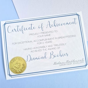 Personalised Diamond Boobies Certificate 2 Years Breastfeeding Milestone Gift, Personalise with Mum/Mom's Name, Diamond Boobs Award Certificate only