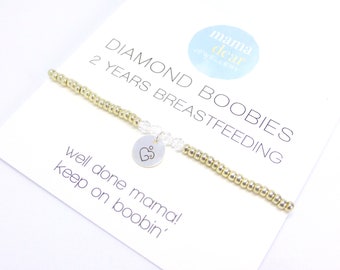 Diamond Boobies 2 Years Breastfeeding Bracelet, 24 Months Milestone Award Gift, Diamond Boobs