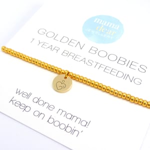 Golden Boobies 1 Year Breastfeeding Bracelet, 12 Months Milestone Award Gift, Gold Boobs image 1